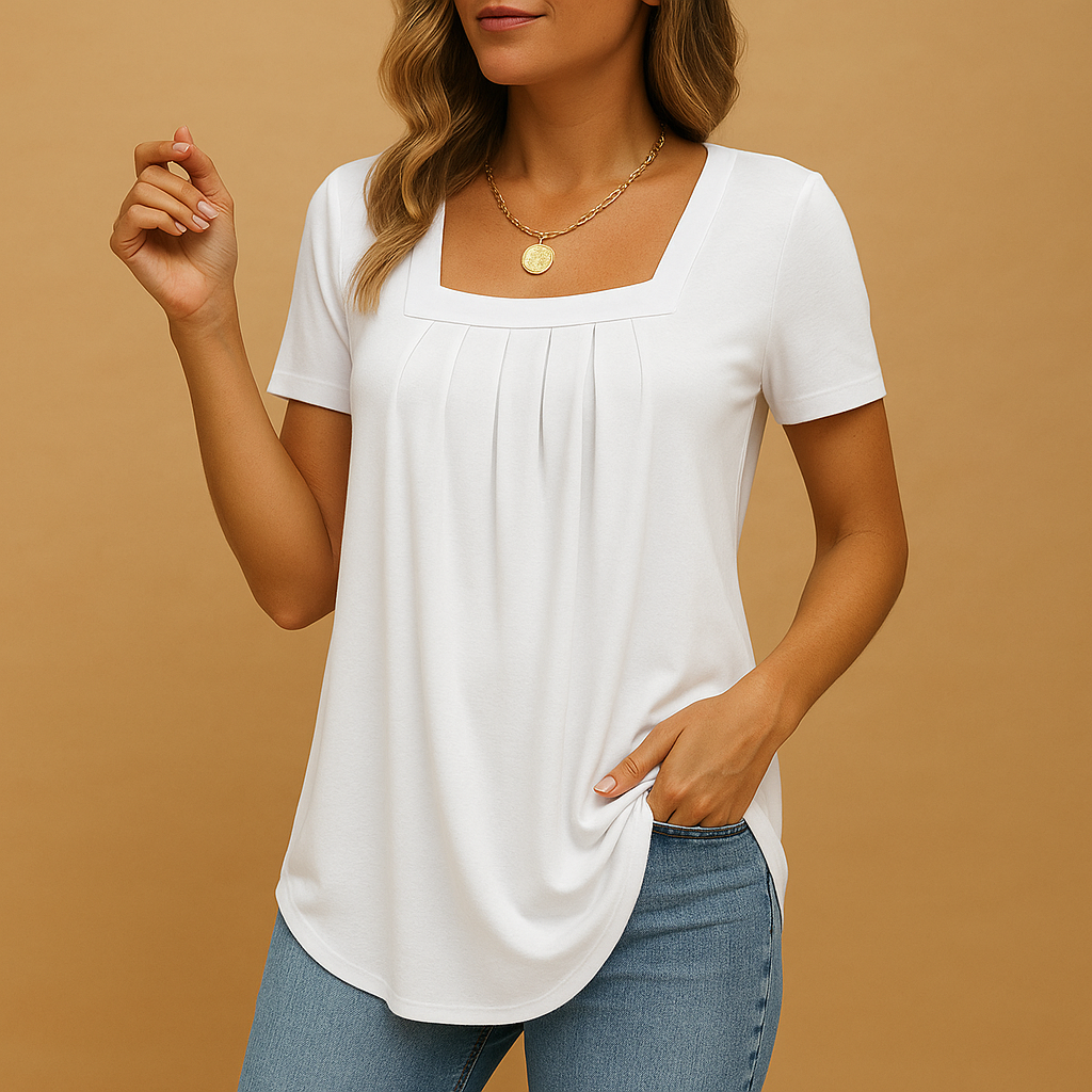 Women’s square-neck blouse in breathable cotton blend with a relaxed fit, available in multiple colors and suitable for work or everyday outfits.