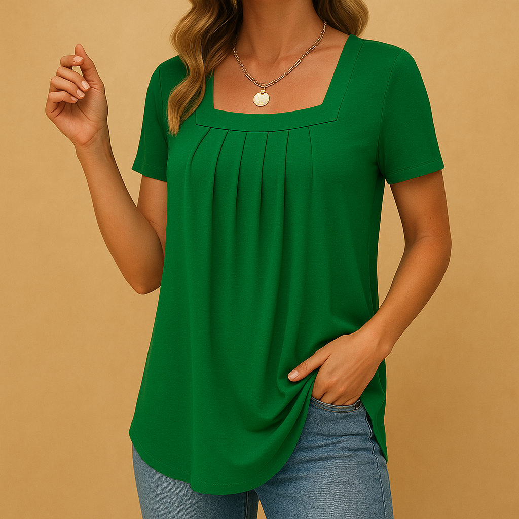 Women’s square-neck blouse in breathable cotton blend with a relaxed fit, available in multiple colors and suitable for work or everyday outfits.