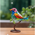 Stained Glass Birds with Metal Branch Stand Decorative Tabletop Ornament - Image 1