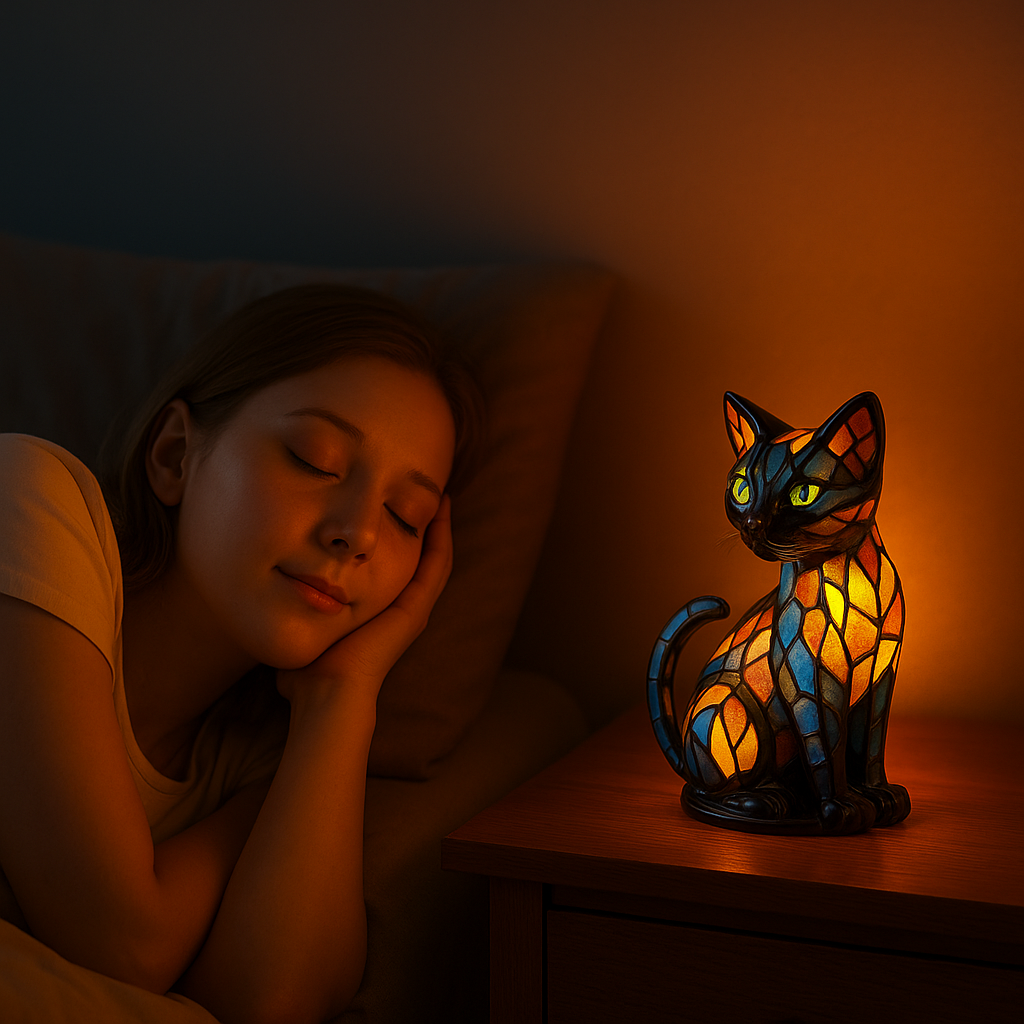 Stained Glass Cat Desk Lamp with Color-Changing Glow and Mosaic Design - Image 2