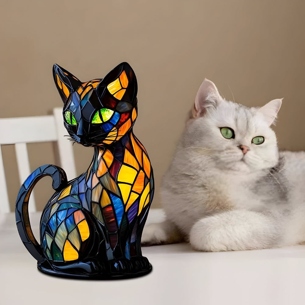 Stained Glass Cat Desk Lamp with Color-Changing Glow and Mosaic Design - Image 6