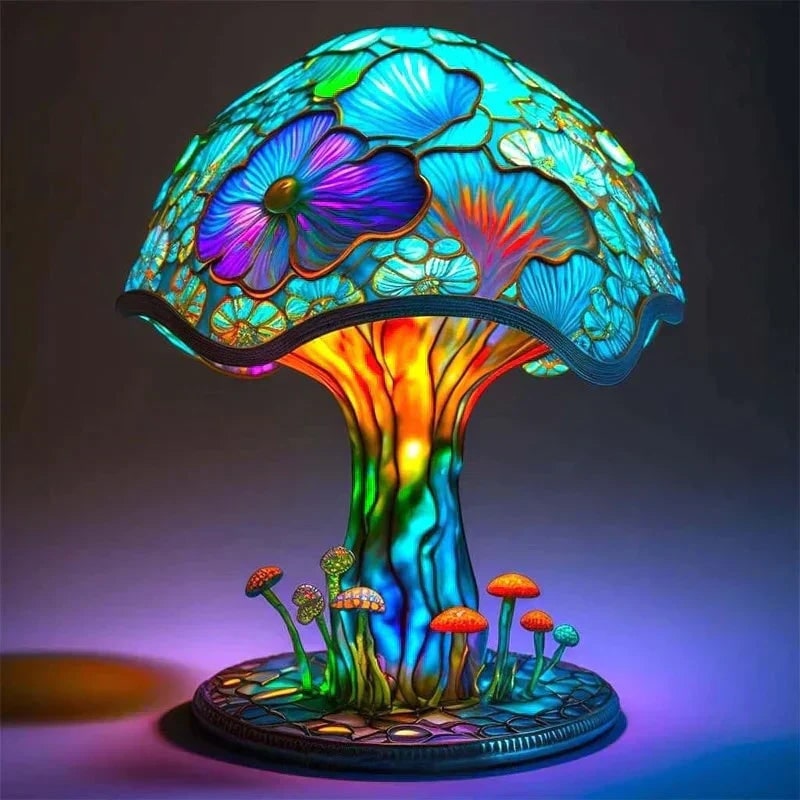 Stained Glass LED Table Lamp with Translucent Resin Shade and Warm Ambient Light - Image 1