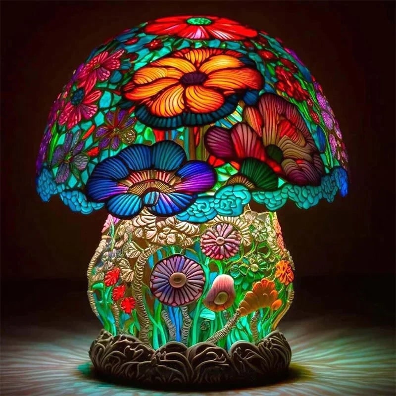 Stained Glass LED Table Lamp with Translucent Resin Shade and Warm Ambient Light - Image 2