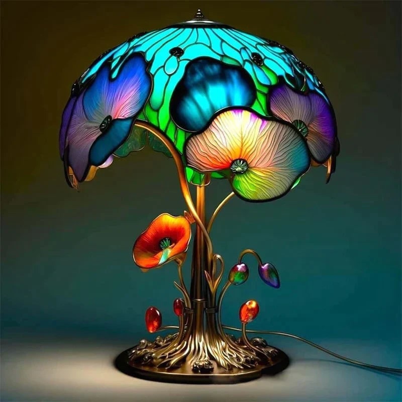 Stained Glass LED Table Lamp with Translucent Resin Shade and Warm Ambient Light - Image 3