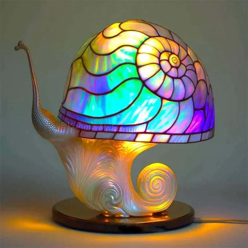 Stained Glass LED Table Lamp with Translucent Resin Shade and Warm Ambient Light - Image 4