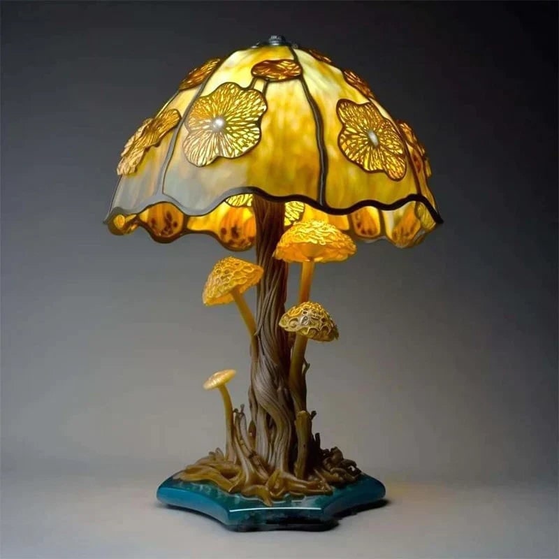 Stained Glass LED Table Lamp with Translucent Resin Shade and Warm Ambient Light - Image 5