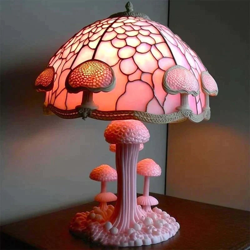Stained Glass LED Table Lamp with Translucent Resin Shade and Warm Ambient Light - Image 6