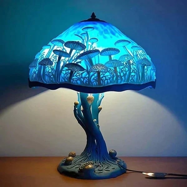 Stained Glass LED Table Lamp with Translucent Resin Shade and Warm Ambient Light - Image 8