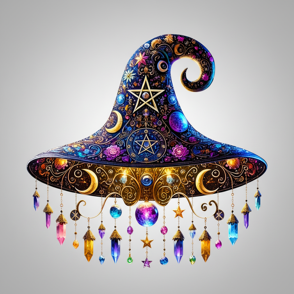 Stained Glass Suncatcher Witch Hat with Crystal Beads and Prism Hanging Window Decoration - Image 1