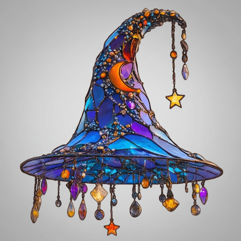 Stained Glass Suncatcher Witch Hat with Crystal Beads and Prism Hanging Window Decoration - Image 2