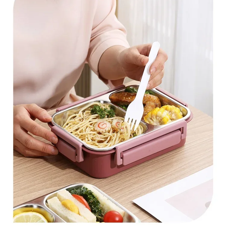 Stainless Steel Bento Lunch Box with Compartments Leak-Proof Lid and Sauce Container - Image 12