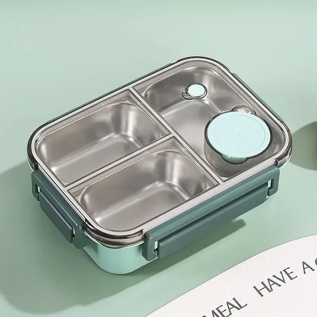 Stainless Steel Bento Lunch Box with Compartments Leak-Proof Lid and Sauce Container - Image 2