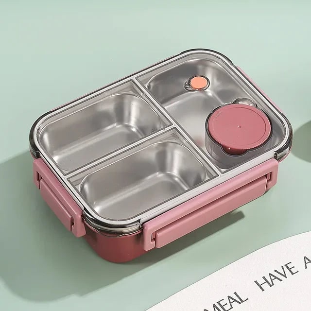 Stainless Steel Bento Lunch Box with Compartments Leak-Proof Lid and Sauce Container - Image 3