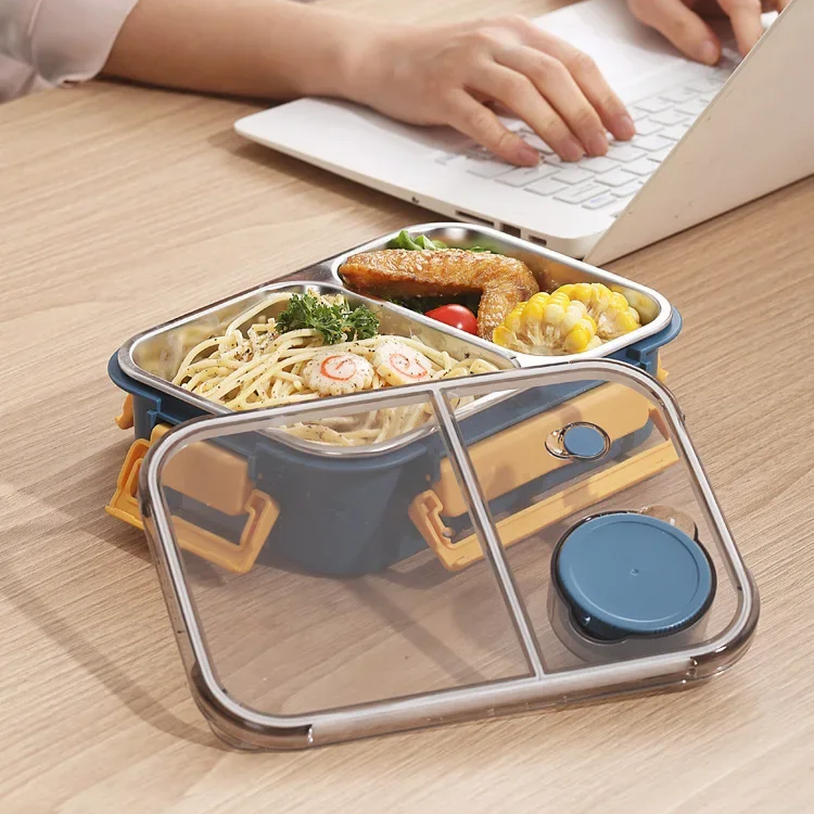 Stainless Steel Bento Lunch Box with Compartments Leak-Proof Lid and Sauce Container - Image 4