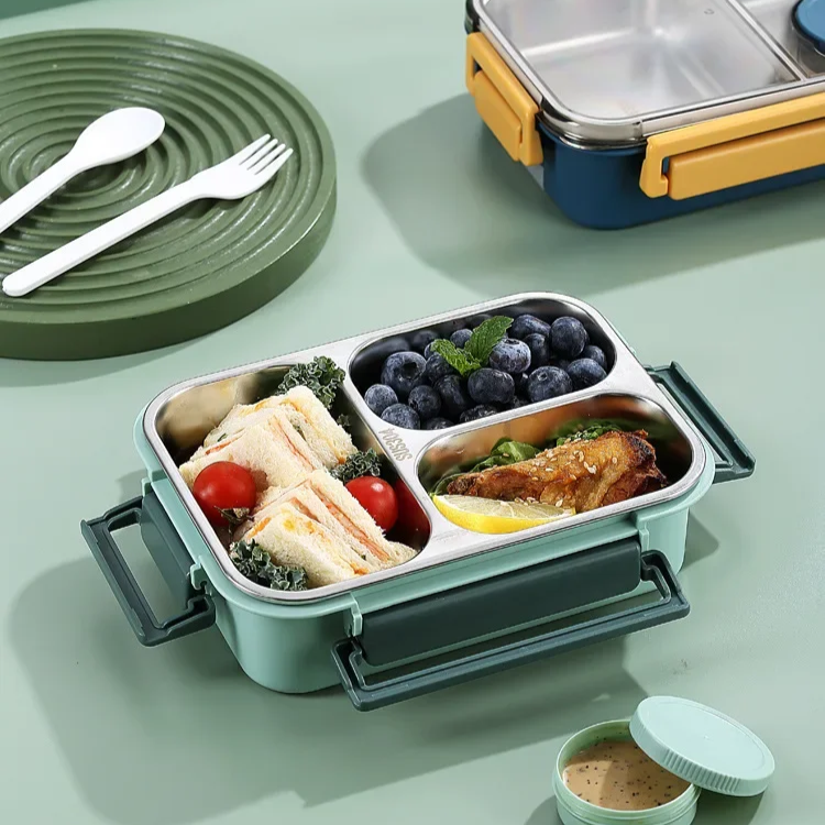 Stainless Steel Bento Lunch Box with Compartments Leak-Proof Lid and Sauce Container - Image 5