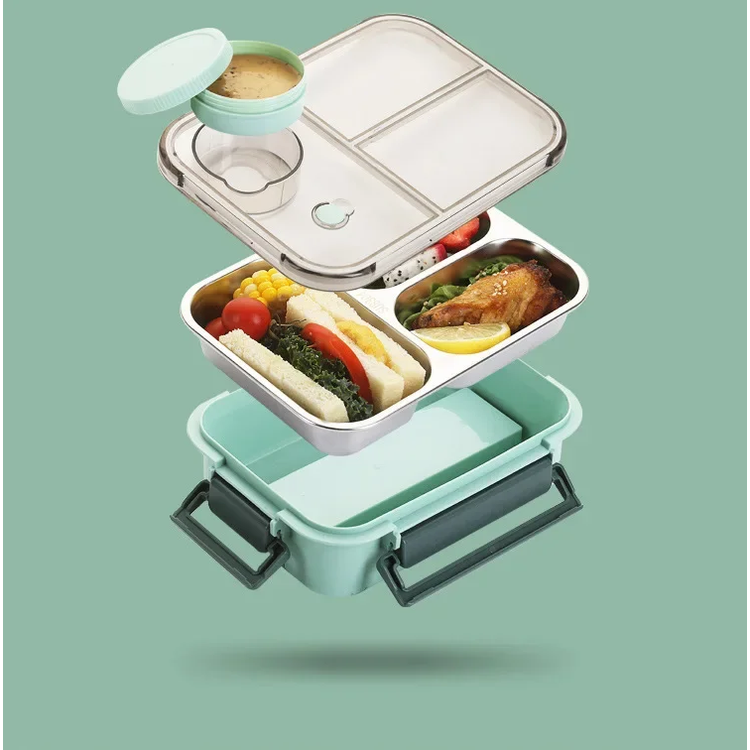 Stainless Steel Bento Lunch Box with Compartments Leak-Proof Lid and Sauce Container - Image 6