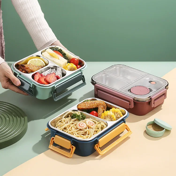 Stainless Steel Bento Lunch Box with Compartments Leak-Proof Lid and Sauce Container - Image 8