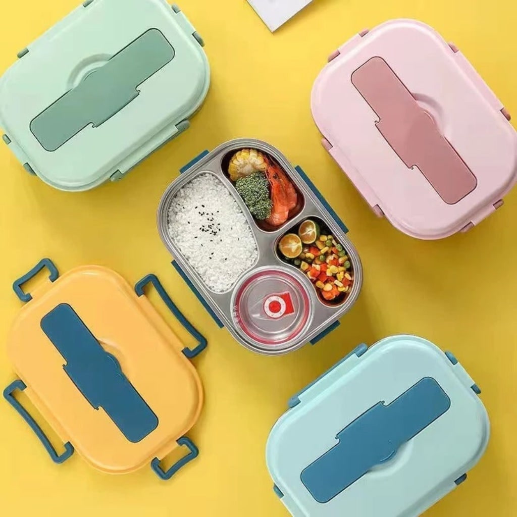 Stainless Steel Bento Lunch Box with Divided Compartments and Removable Lidded Bowl - Image 4