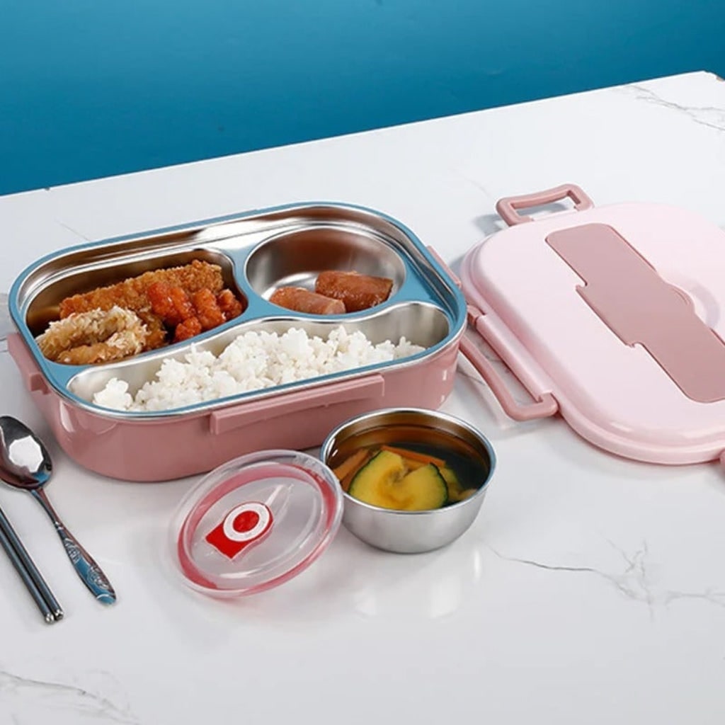 Stainless Steel Bento Lunch Box with Divided Compartments and Removable Lidded Bowl - Image 6