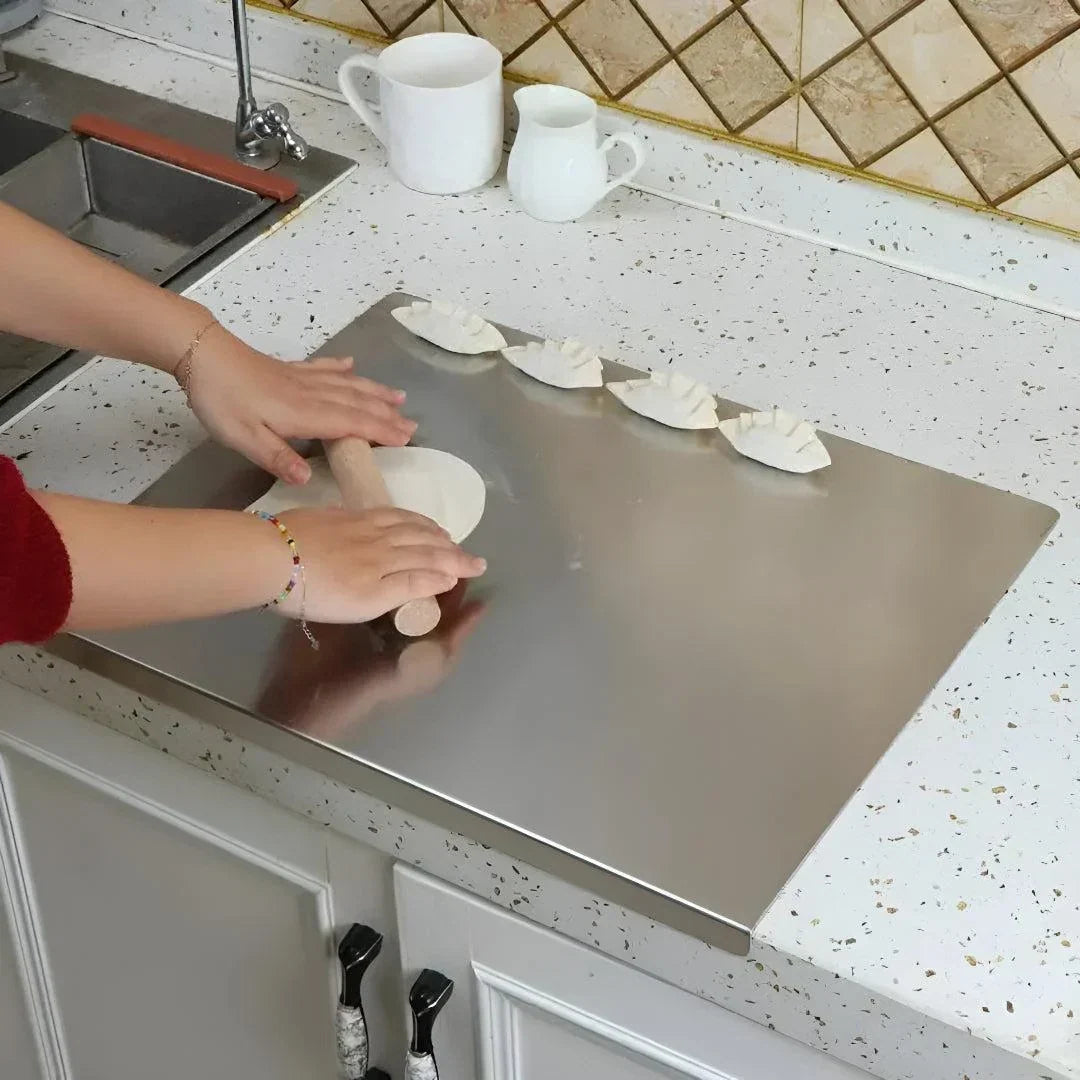 Stainless Steel Cutting Board with Spill Guard and Rounded Corners Dishwasher Safe - Image 1