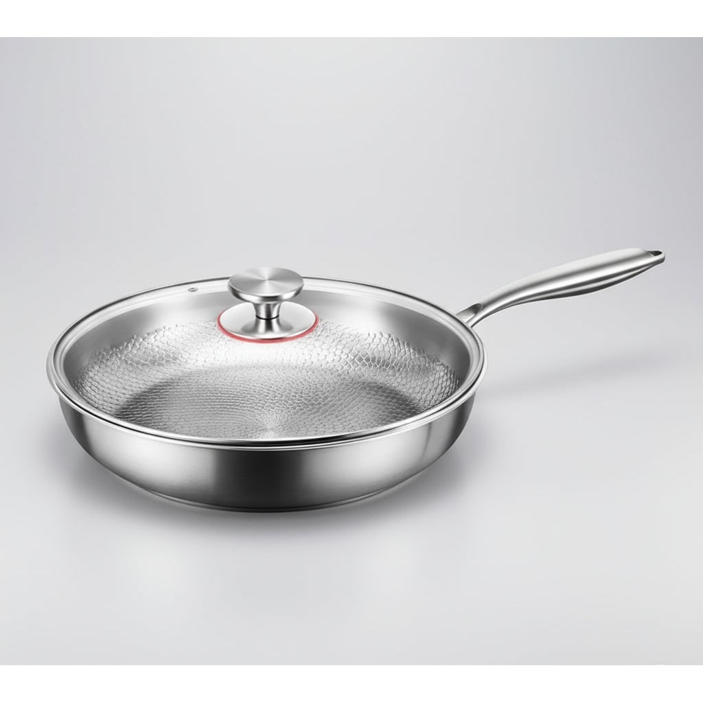 Stainless Steel Frying Pan with Hammered Interior and Induction Compatible Base - Image 11