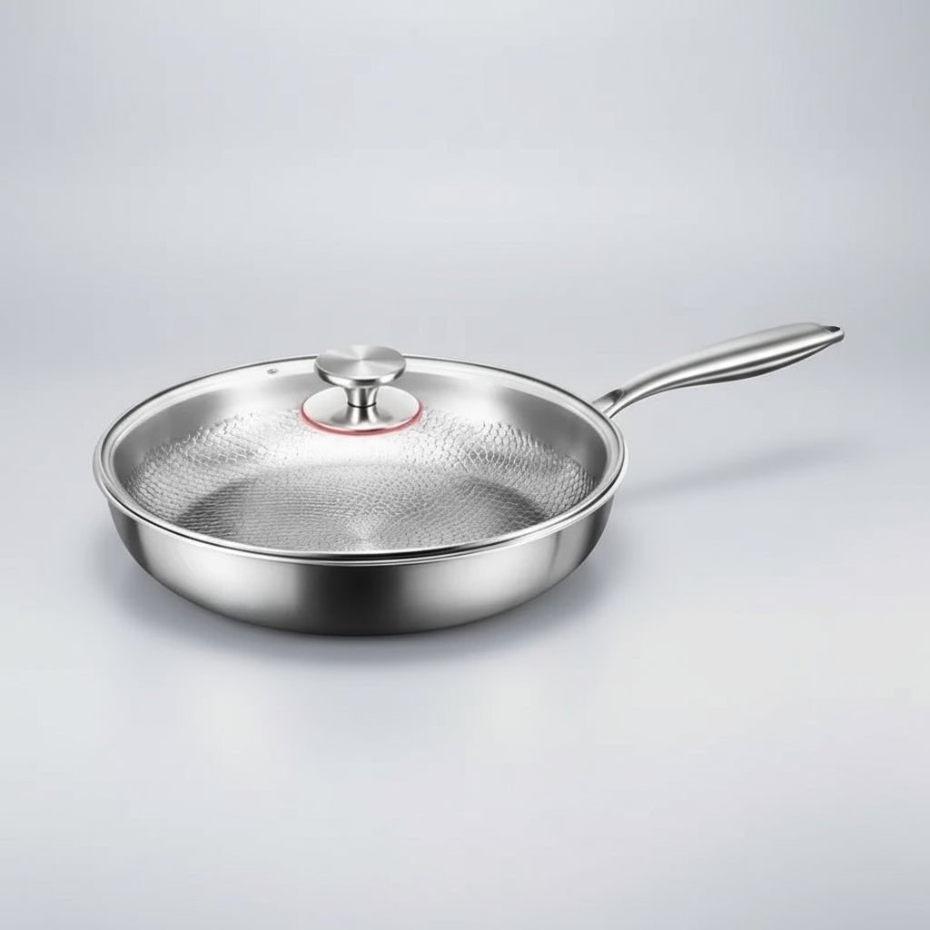 Stainless Steel Frying Pan with Hammered Interior and Induction Compatible Base - Image 7