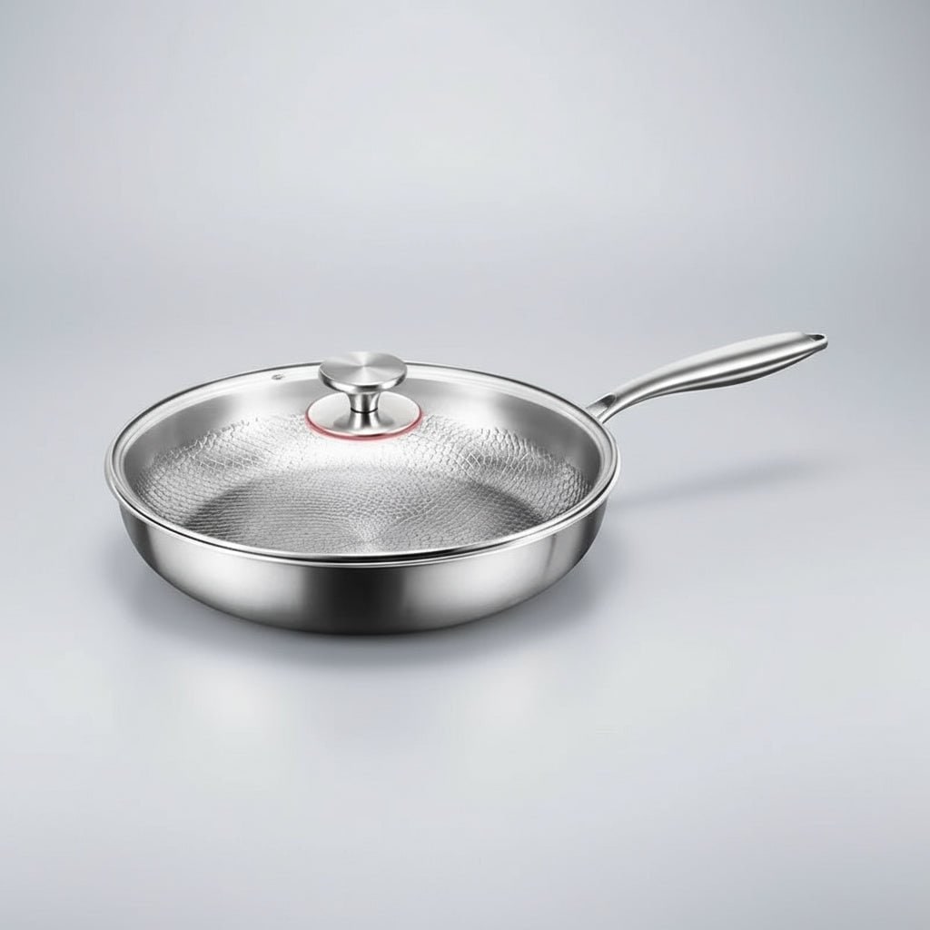 Stainless Steel Frying Pan with Hammered Interior and Induction Compatible Base - Image 8