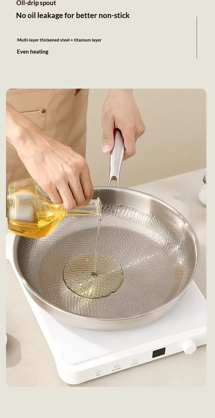 Stainless Steel Frying Pan with Titanium Hammered Interior and Glass Lid for Induction - Image 2