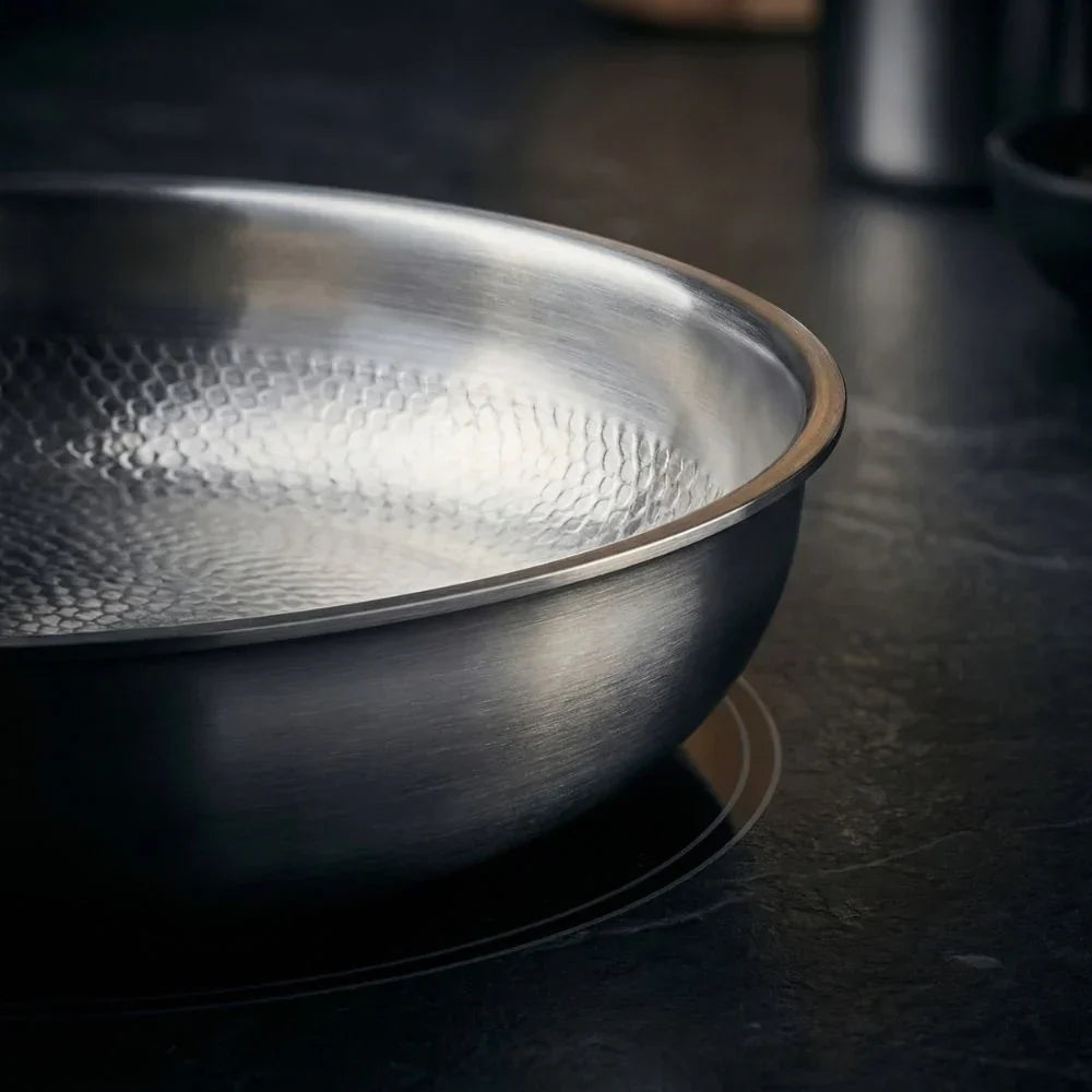 Stainless Steel Frying Pan with Titanium Hammered Interior and Glass Lid for Induction - Image 4