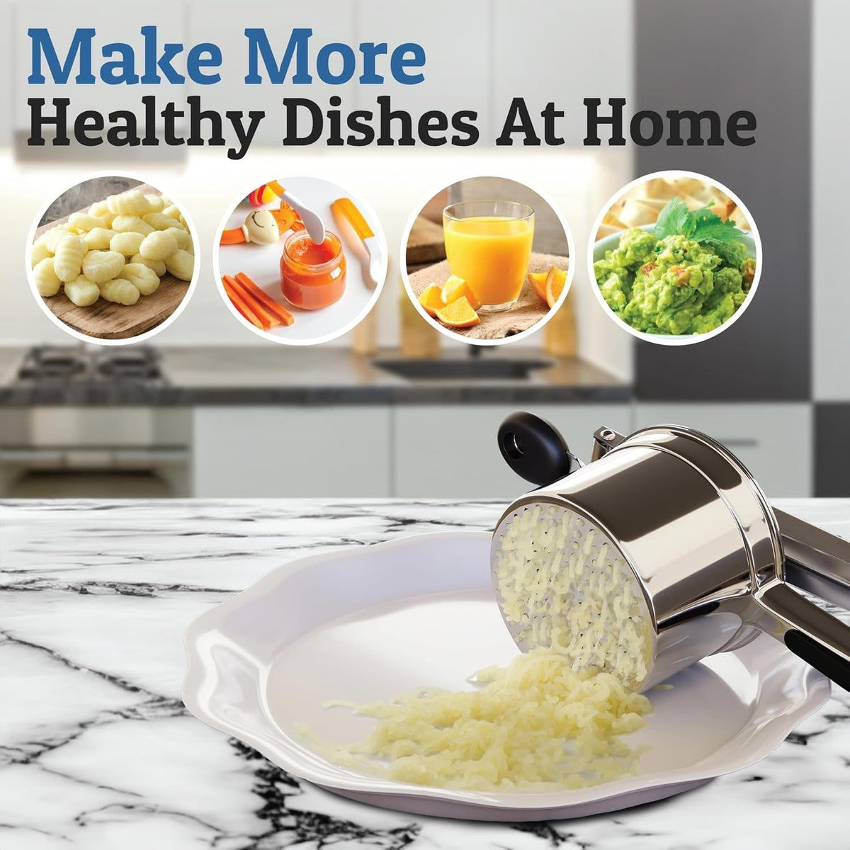 Stainless Steel Potato Ricer Press with Interchangeable Disks and Non-Slip Handles - Image 7