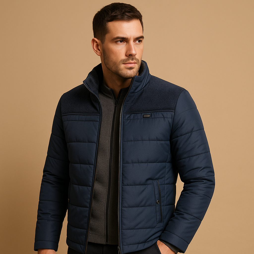 Men’s stylish fleece jacket with soft lining, high collar, and zip pockets, suitable for everyday wear, travel, and outdoor activities.