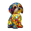 Table Lamp with Stained Glass Dog Design and Illuminated Mosaic Resin - Image 1
