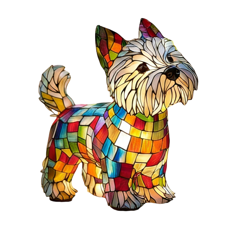 Table Lamp with Stained Glass Dog Design and Illuminated Mosaic Resin - Image 2