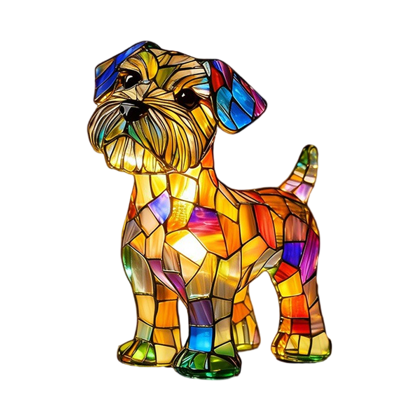 Table Lamp with Stained Glass Dog Design and Illuminated Mosaic Resin - Image 3