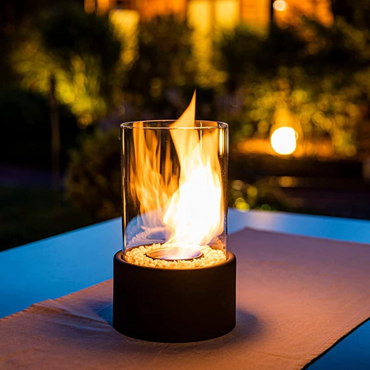Tabletop Fire Pit with Smokeless Portable Glass Cylinder and Decorative Stones - Image 11
