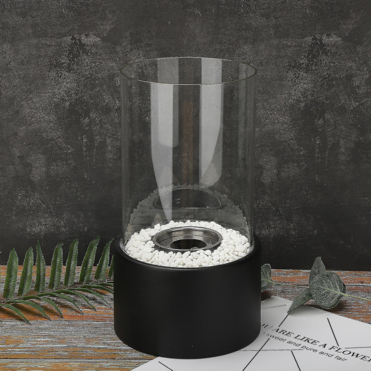 Tabletop Fire Pit with Smokeless Portable Glass Cylinder and Decorative Stones - Image 12