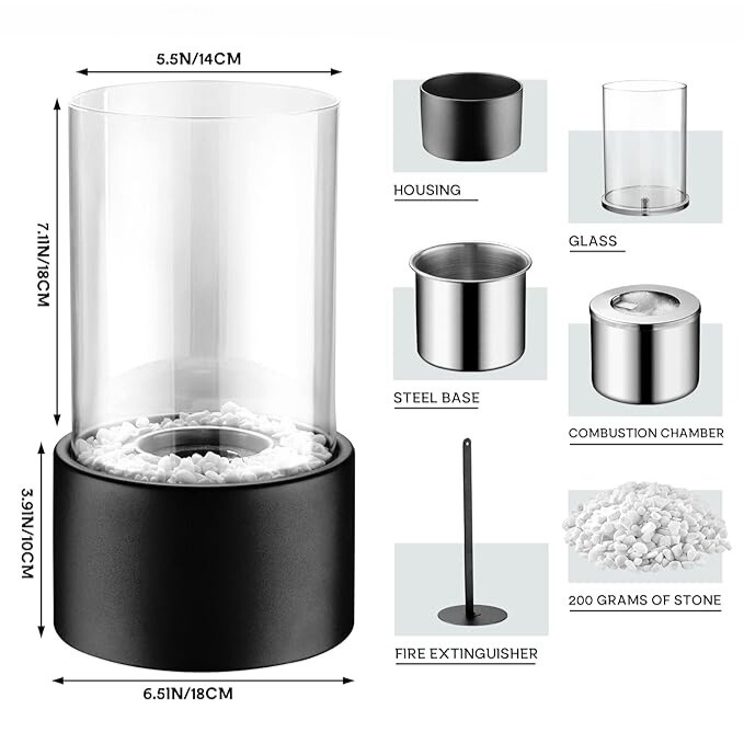 Tabletop Fire Pit with Smokeless Portable Glass Cylinder and Decorative Stones - Image 13