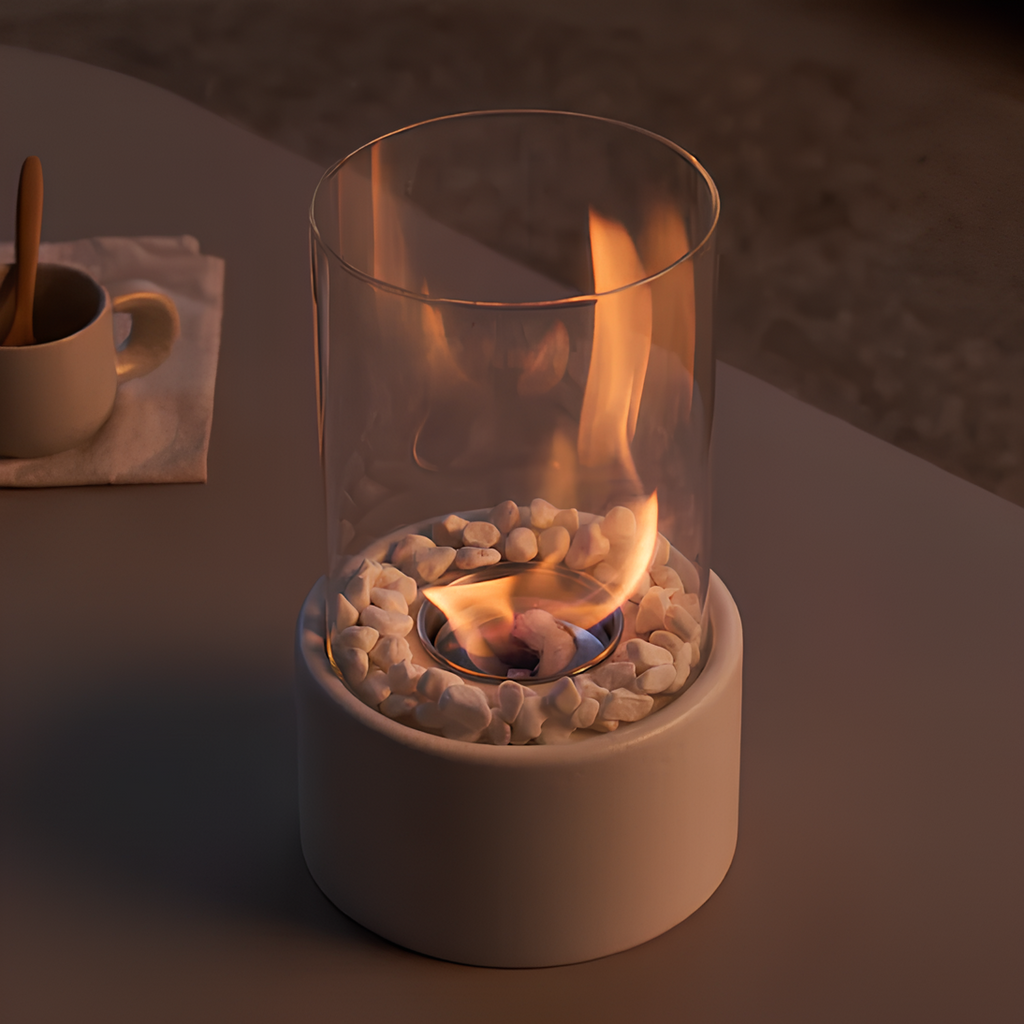 Tabletop Fire Pit with Smokeless Portable Glass Cylinder and Decorative Stones - Image 2
