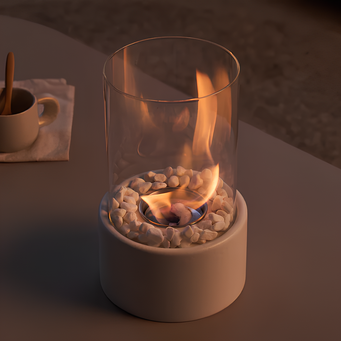 Tabletop Fire Pit with Smokeless Portable Glass Cylinder and Decorative Stones - Image 2