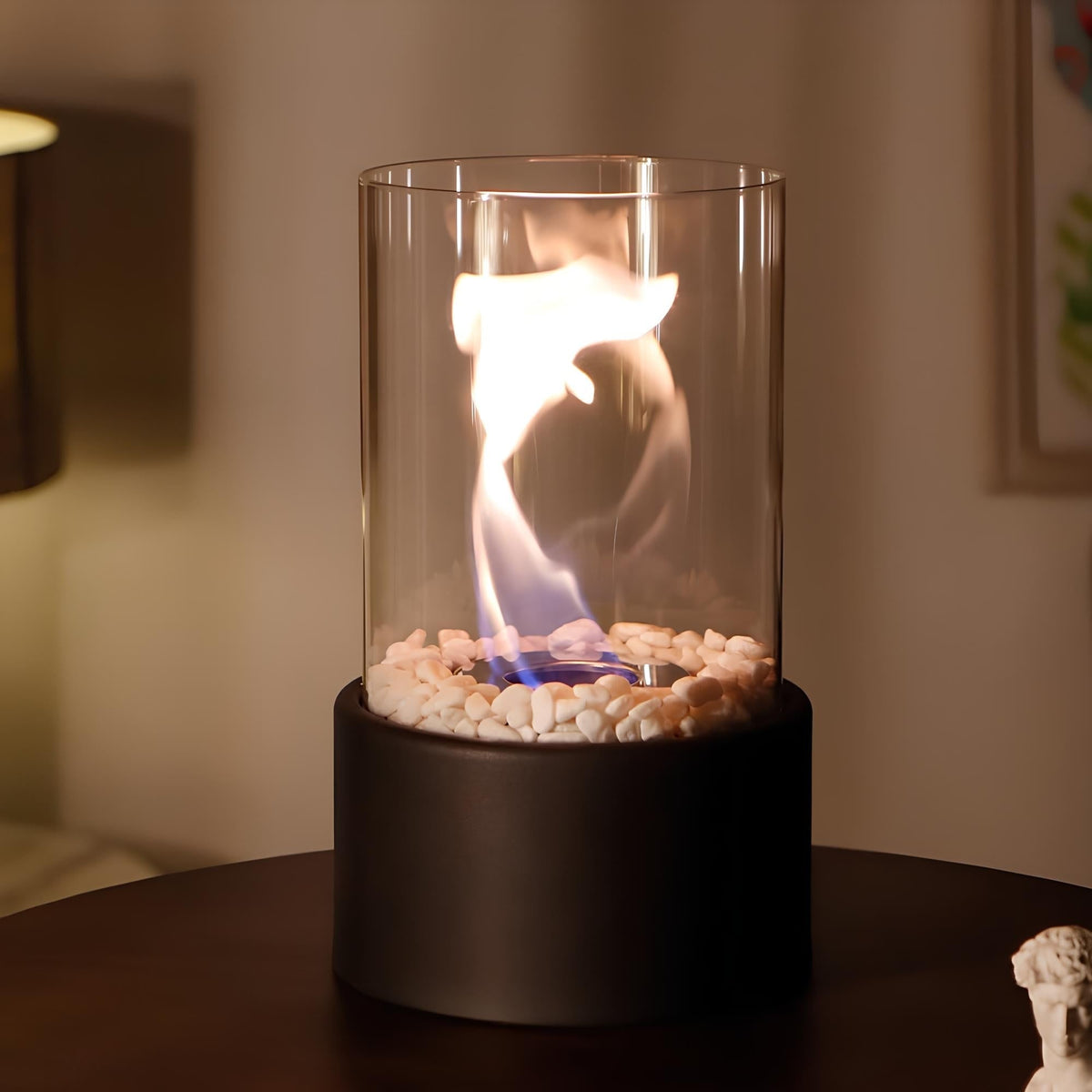 Tabletop Fire Pit with Smokeless Portable Glass Cylinder and Decorative Stones - Image 3