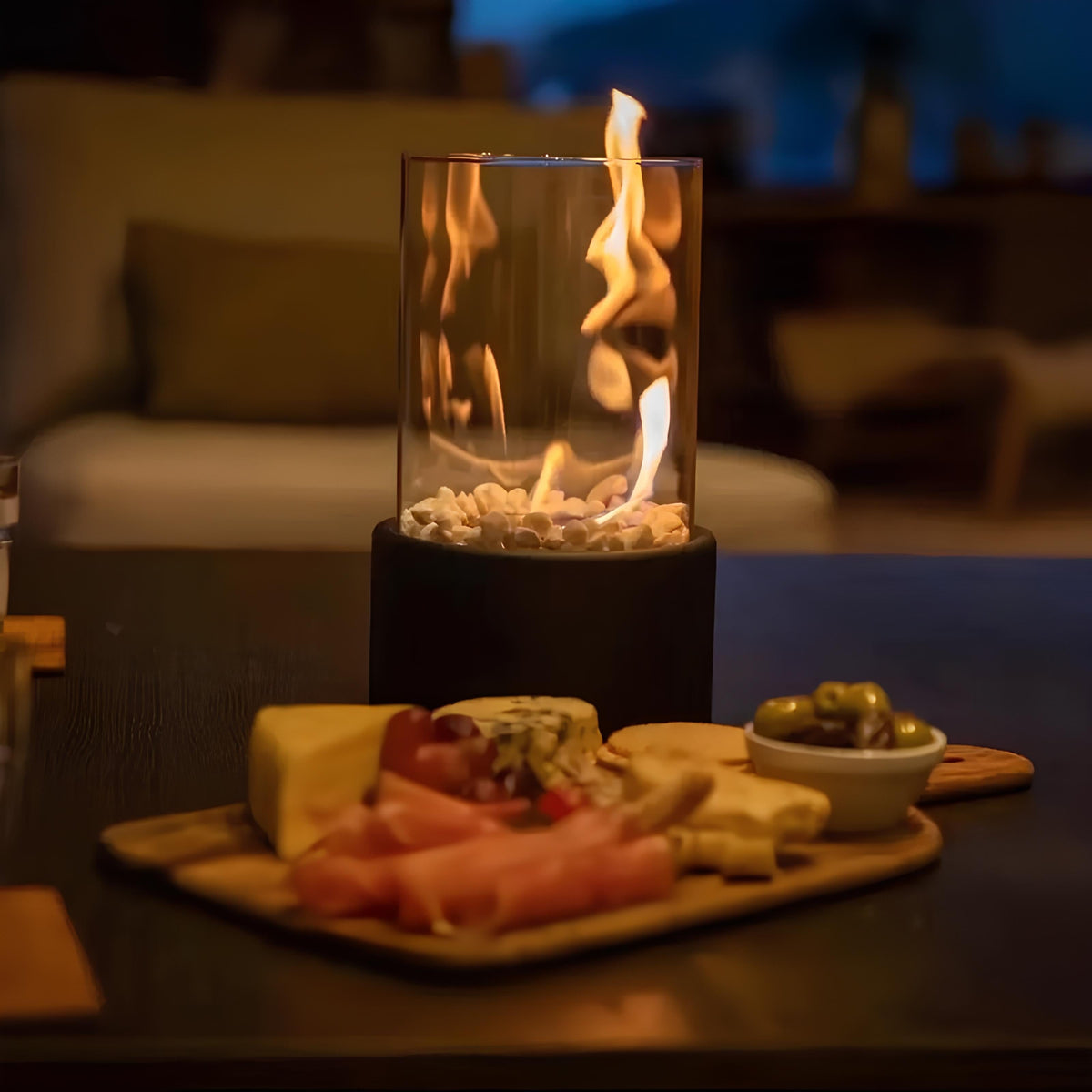Tabletop Fire Pit with Smokeless Portable Glass Cylinder and Decorative Stones - Image 6