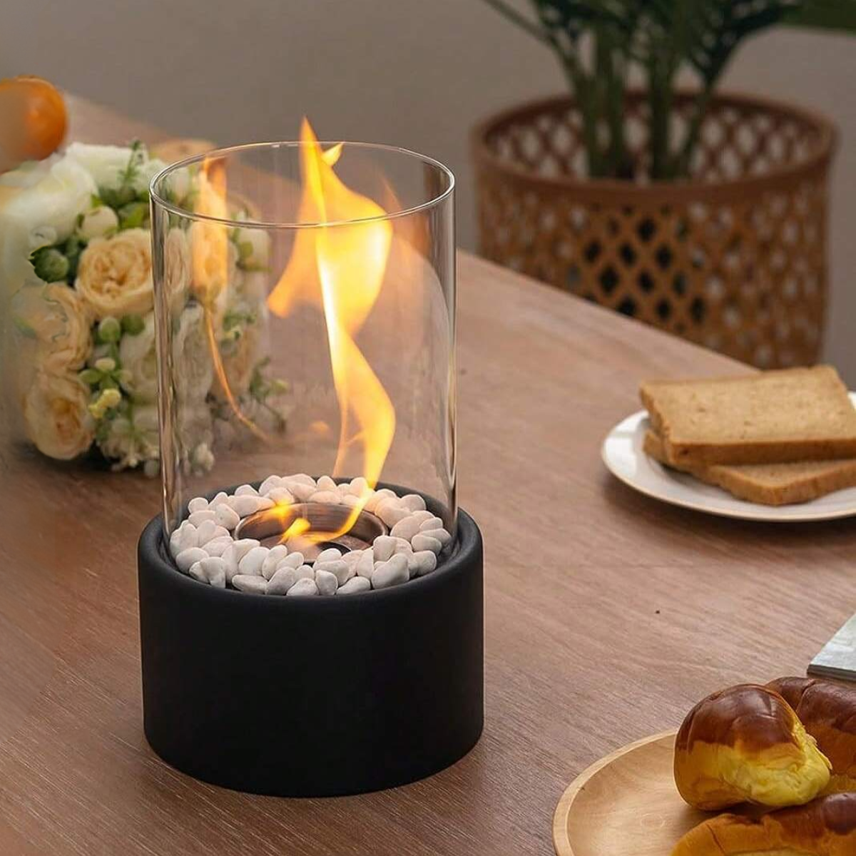 Tabletop Fire Pit with Smokeless Portable Glass Cylinder and Decorative Stones - Image 8