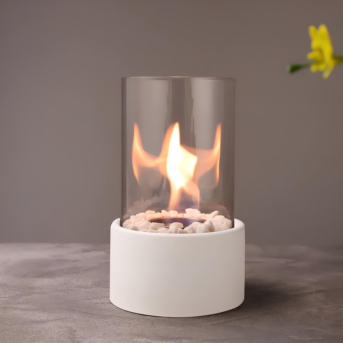 Tabletop Fire Pit with Smokeless Portable Glass Cylinder and Decorative Stones - Image 9