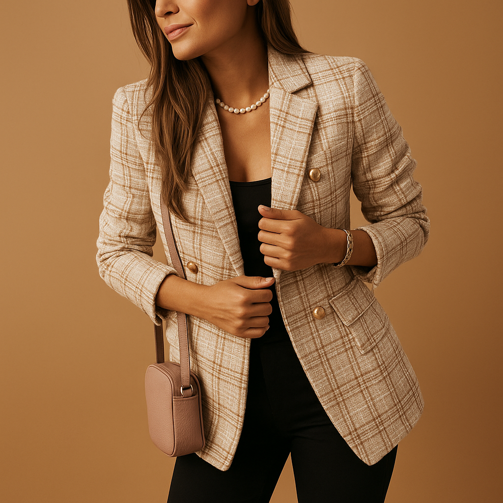 Tailored women’s blazer with an elegant fitted silhouette in stylish tones, ideal for work, formal moments, and chic casual outfits.