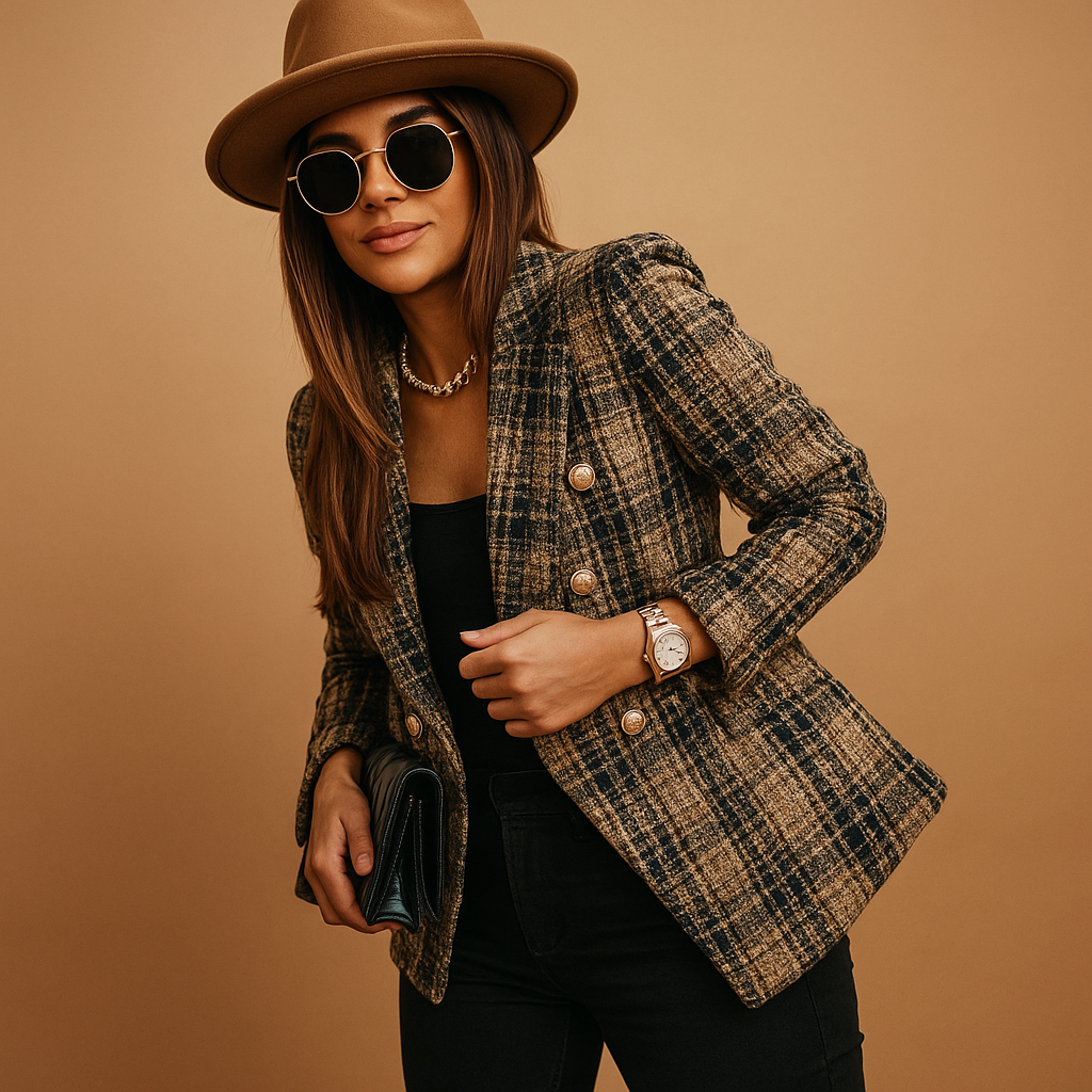 Tailored women’s blazer with an elegant fitted silhouette in stylish tones, ideal for work, formal moments, and chic casual outfits.