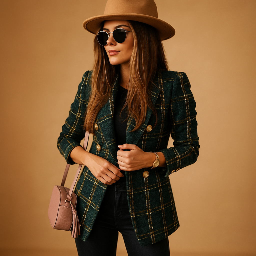 Tailored women’s blazer with an elegant fitted silhouette in stylish tones, ideal for work, formal moments, and chic casual outfits.