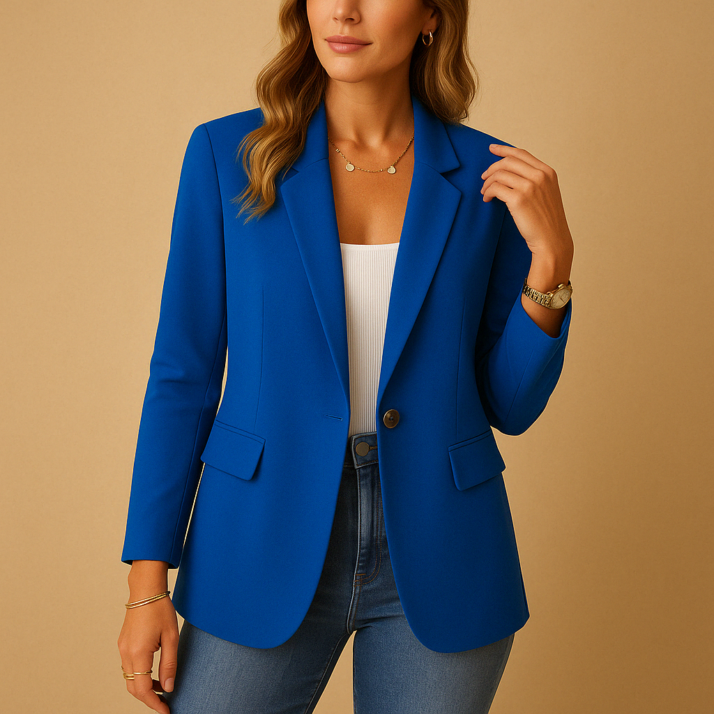 Women’s tailored blazer with a fitted silhouette in classic neutral colors, perfect for work, meetings, and everyday styling.