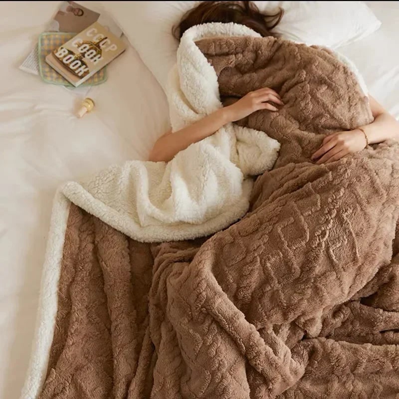 Throw Blanket with Sherpa Fleece Double-Sided Embossed Cable Knit Pattern - Image 1