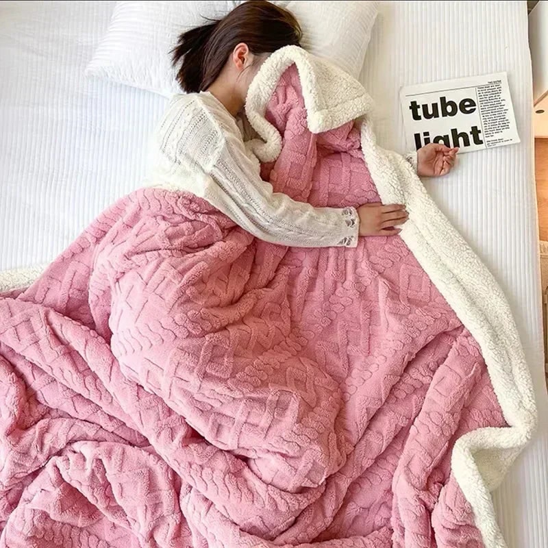 Throw Blanket with Sherpa Fleece Double-Sided Embossed Cable Knit Pattern - Image 2