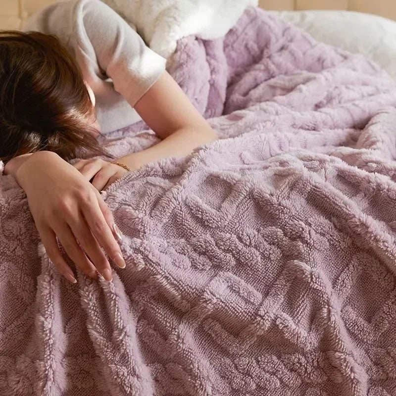 Throw Blanket with Sherpa Fleece Double-Sided Embossed Cable Knit Pattern - Image 3